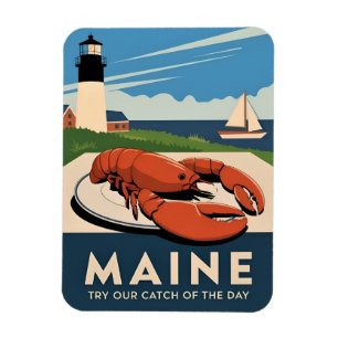 Vintage Travel Maine Lobster Seafood Retro Scenic Magnet