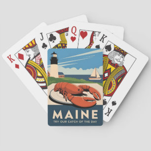 Vintage Travel Maine Lobster Seafood Retro Scenic Poker Cards