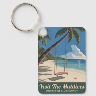 Vintage Travel Maldives Island Seaside Scenic Keychain