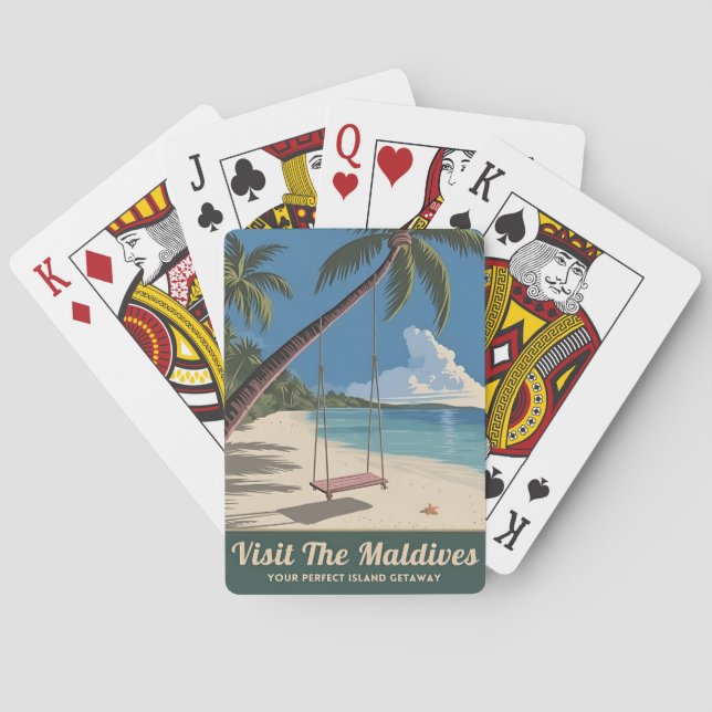 Vintage Travel Maldives Island Seaside Scenic Poker Cards (Back)