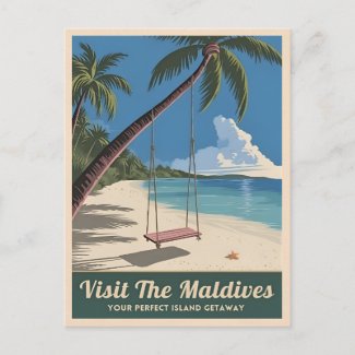 Vintage Travel Maldives Island Seaside Scenic