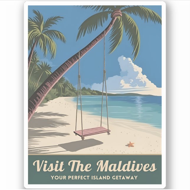 Vintage Travel Maldives Island Seaside Scenic Sticker (Front)