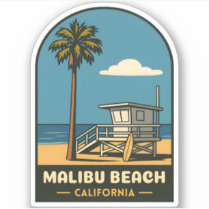 Vintage Travel Malibu Beach California Coast Retro Sticker