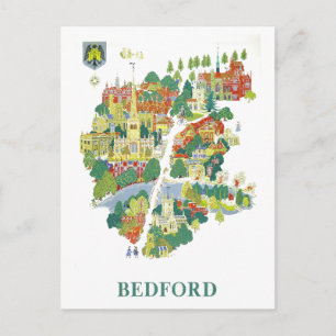 Vintage Travel Map of Bedford, England Postcard