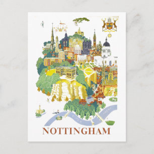 Vintage Travel Map of Nottingham Postcard