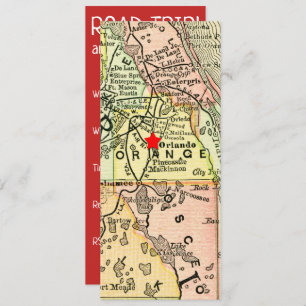 Vintage Travel Map Orlando Movable Red Star Invitation