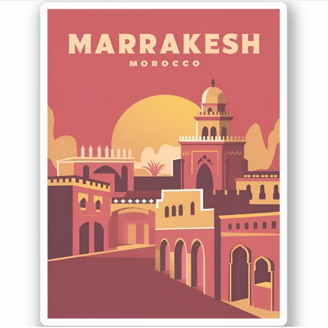Vintage Travel Marrakesh Morocco Retro Scenic Sticker (Front)