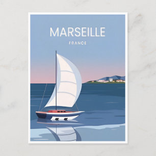vintage travel Marseille France retro tourism Postcard