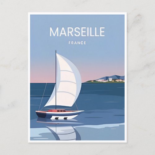 vintage travel Marseille France retro tourism Postcard