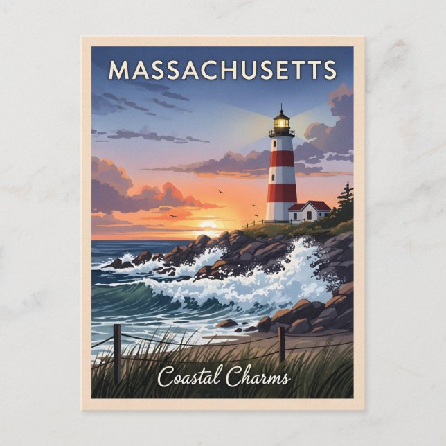 Vintage Travel Massachusetts Seaside Retro Scenic Postcard (Front)