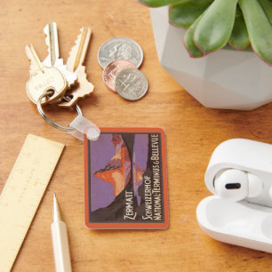 Vintage Travel, Matterhorn Mountain in Switzerland Keychain