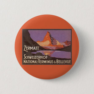 Vintage Travel, Matterhorn Mountain in Switzerland Pinback Button