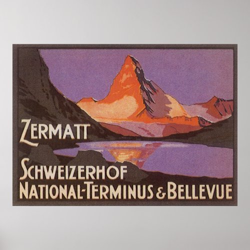 Vintage Travel Matterhorn Mountain in Switzerland Poster