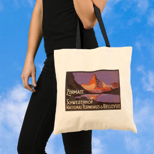 Vintage Travel, Matterhorn Mountain in Switzerland Tote Bag