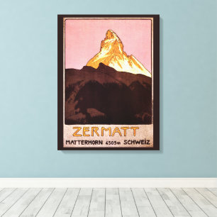 Vintage Travel, Matterhorn Mountain, Switzerland Canvas Print