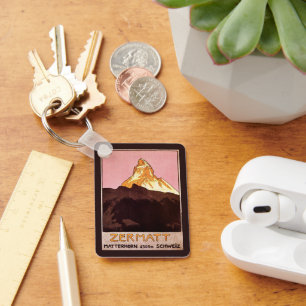 Vintage Travel, Matterhorn Mountain, Switzerland Keychain