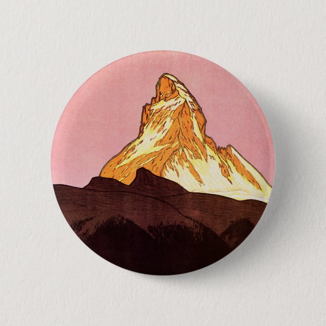 Vintage Travel, Matterhorn Mountain, Switzerland Pinback Button (Front)