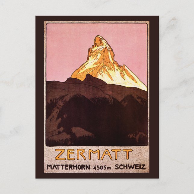 Vintage Travel, Matterhorn Mountain, Switzerland Postcard (Front)