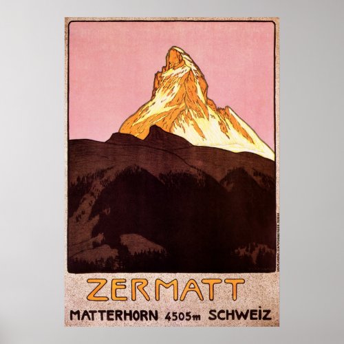 Vintage Travel Matterhorn Mountain Switzerland Poster