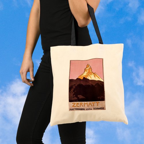 Vintage Travel Matterhorn Mountain Switzerland Tote Bag