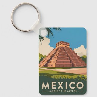 Vintage Travel Mexico Aztec Pyramid Retro Graphic