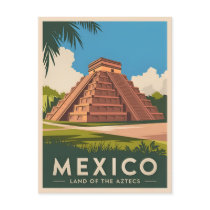 Vintage Travel Mexico Aztec Pyramid Retro Graphic Postcard
