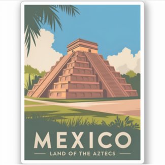 Vintage Travel Mexico Aztec Pyramid Retro Graphic