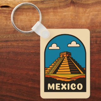 Vintage Travel Mexico Aztec Pyramid Retro Scenic