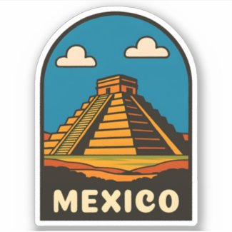 Vintage Travel Mexico Aztec Pyramid Retro Scenic