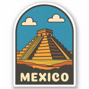Vintage Travel Mexico Aztec Pyramid Retro Scenic Sticker