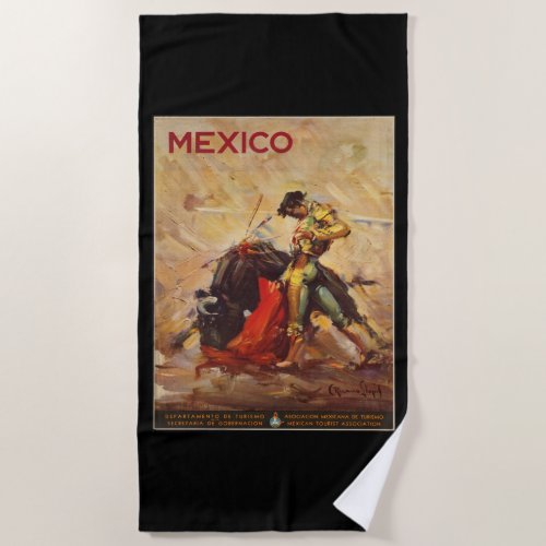 Vintage Travel Mexico Bull Fighting Matador Beach Towel