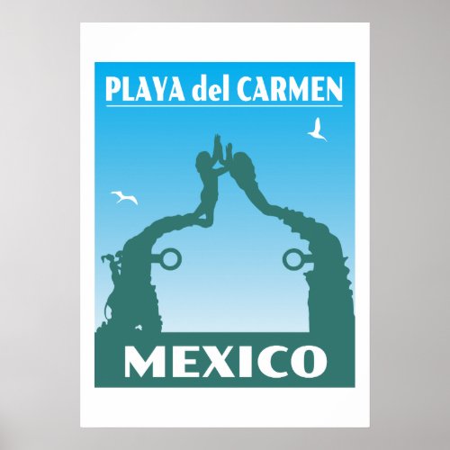 Vintage Travel Mexico Souvenir Playa del Carmen Poster
