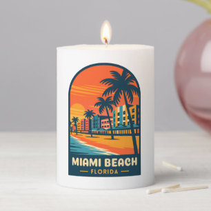 Vintage Travel Miami Beach Florida Sunset Seaside Pillar Candle