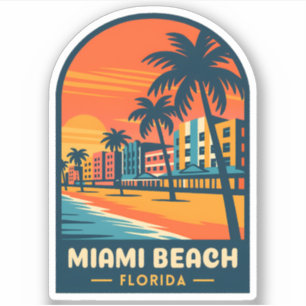 Vintage Travel Miami Beach Florida Sunset Seaside Sticker