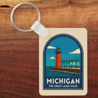 Vintage Travel Michigan Lighthouse Retro Scenic