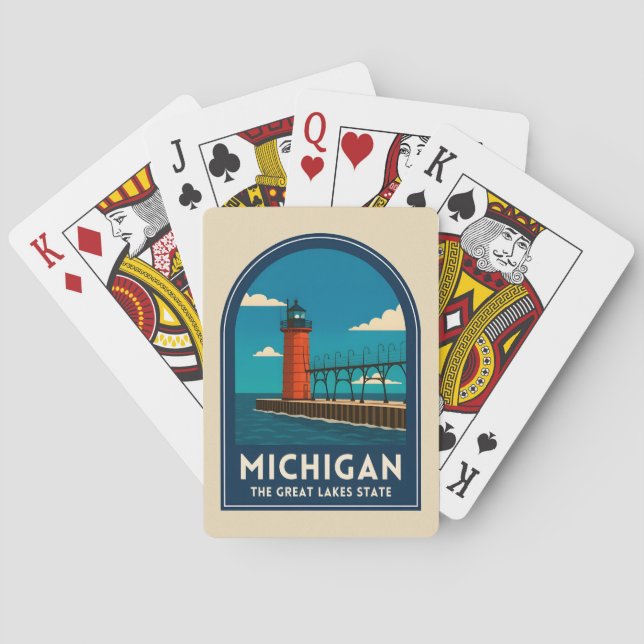 Vintage Travel Michigan Lighthouse Retro Scenic Poker Cards (Back)
