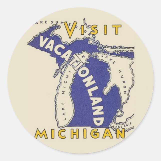 Vintage Travel - Michigan Vacationland Classic Round Sticker (Front)