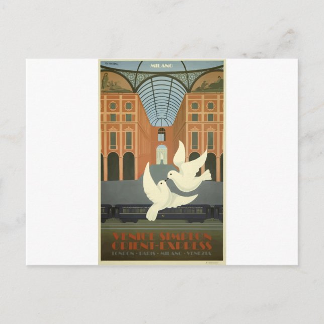 Vintage Travel Milan Orient Express Postcard (Front)