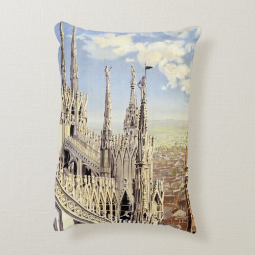 Vintage Travel Milano Italy Gothic Cathedral Duomo Accent Pillow