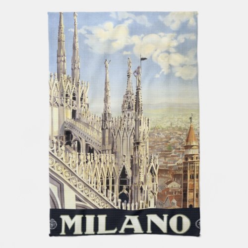 Vintage Travel Milano Italy Gothic Cathedral Duomo Kitchen Towel