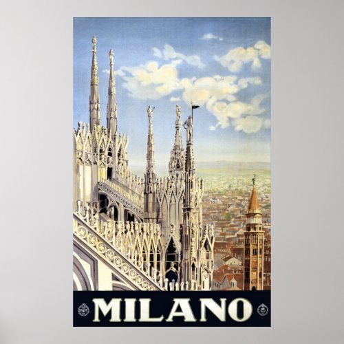 Vintage Travel Milano Italy Gothic Cathedral Duomo Poster