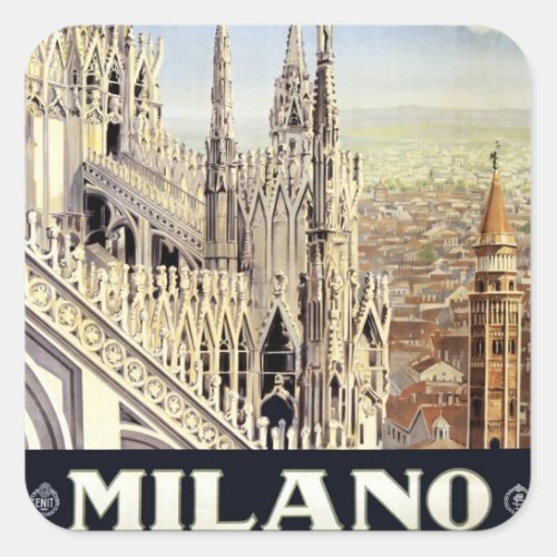 Vintage Travel Milano Italy Gothic Cathedral Duomo Square Sticker