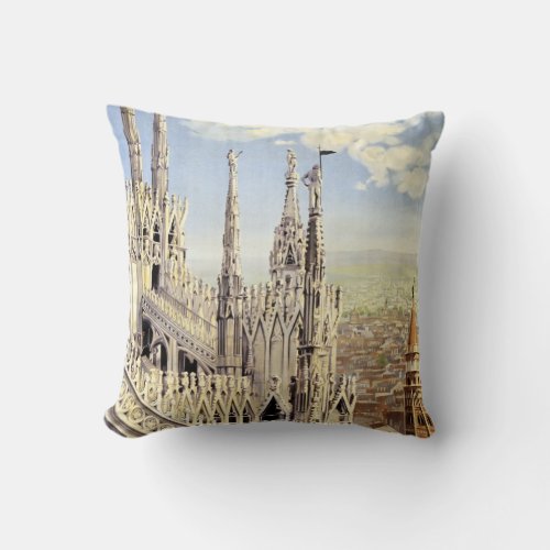 Vintage Travel Milano Italy Gothic Cathedral Duomo Throw Pillow