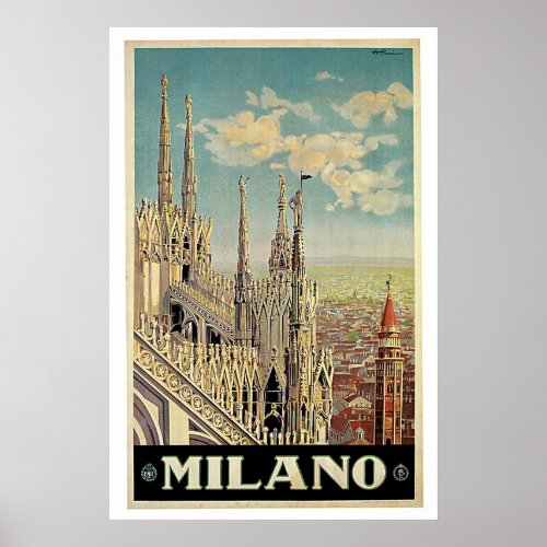 Vintage Travel Milano Milan Italy Poster