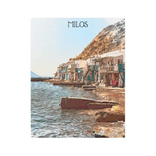 Vintage Travel Milos Greece Metal Print