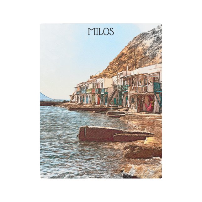 Vintage Travel Milos Greece Metal Print (Front)