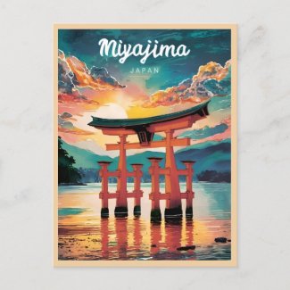 Vintage Travel Miyajima Island Japan Retro Sunset 
