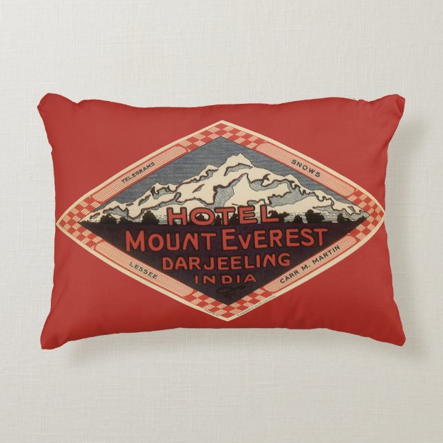 Vintage Travel, Mount Everest, Darjeeling India Accent Pillow (Front)