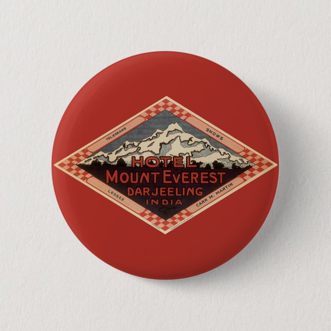 Vintage Travel, Mount Everest, Darjeeling India Button (Front)