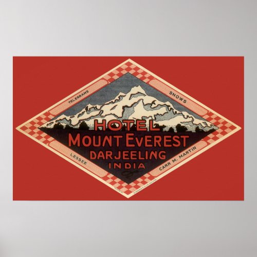 Vintage Travel Mount Everest Darjeeling India Poster